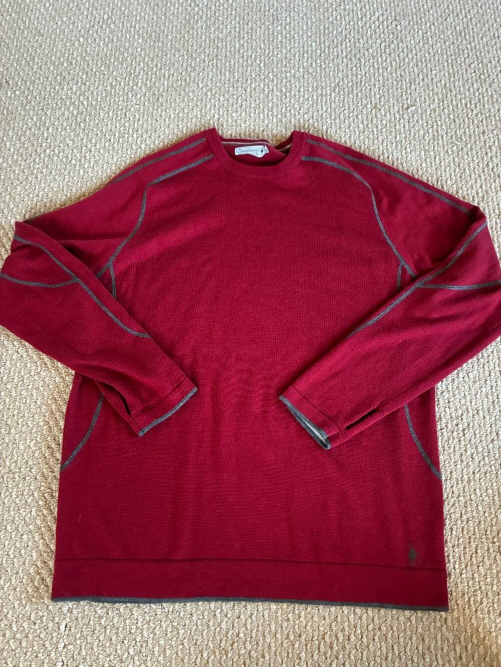 Smartwool Sweater Mens Large Red Gray Knit Pullover Merino Wool Crew Neck